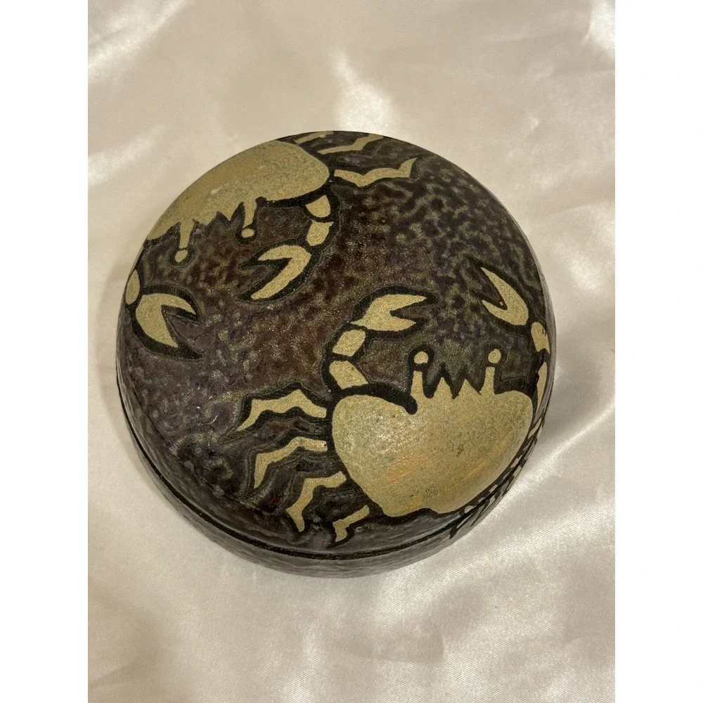 Ken Jensen Signed Crab Design Art Pottery Trinket Box 04